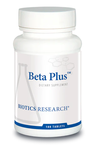 A bottle of beta plus is shown.