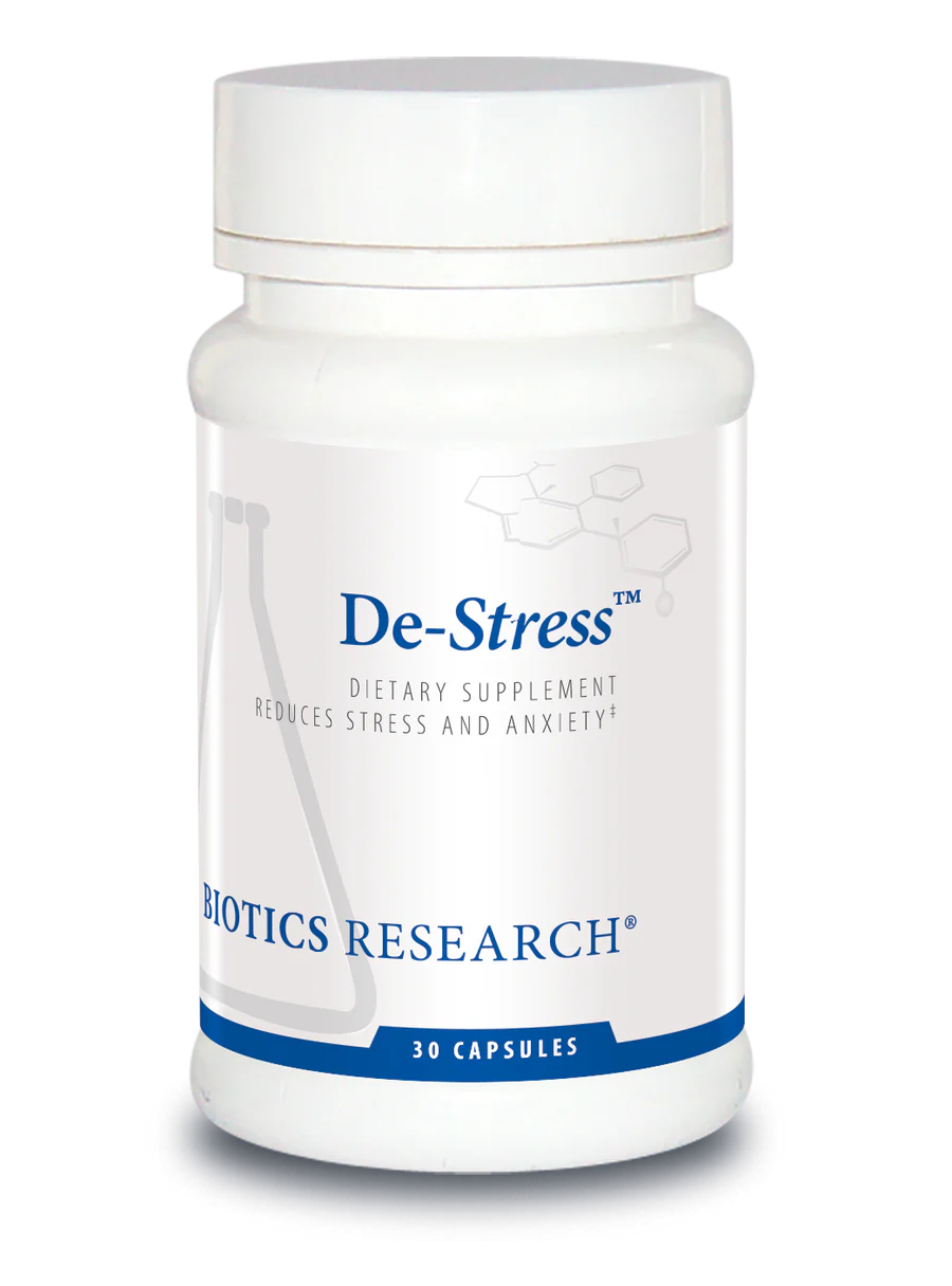 A bottle of de-stress is shown.