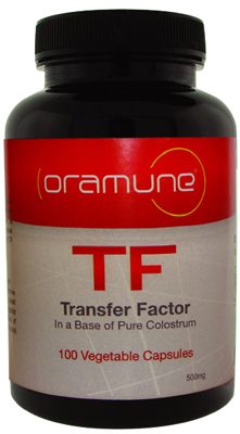 A bottle of oramune tf powder