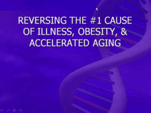 A purple background with a dna strand and text.