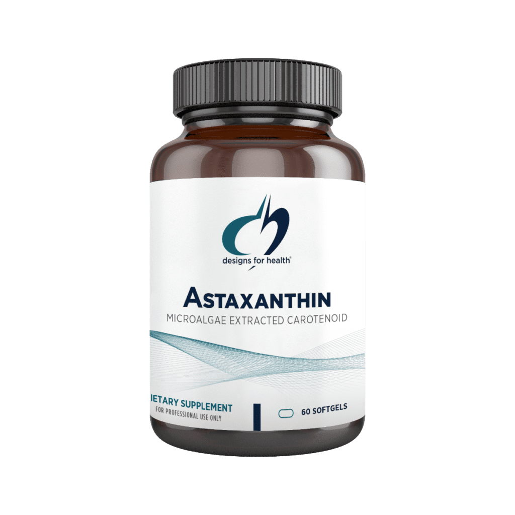 A bottle of astaxanthin is shown.