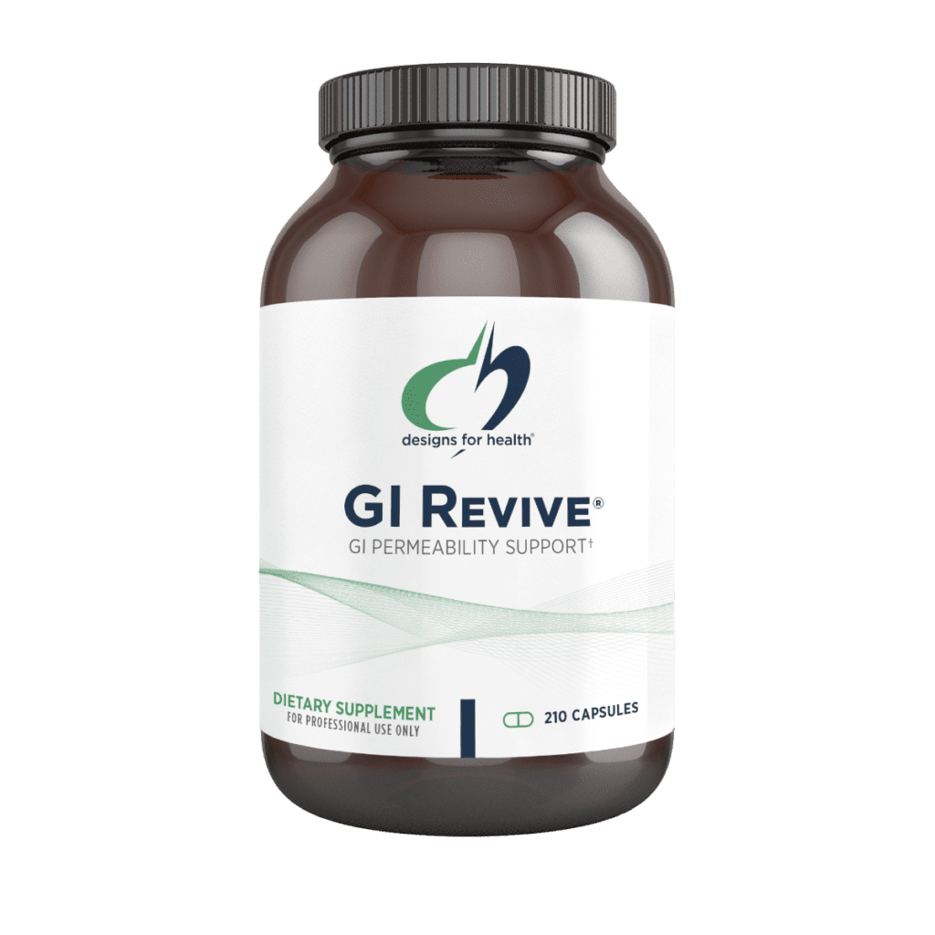 A bottle of gi revive is shown.