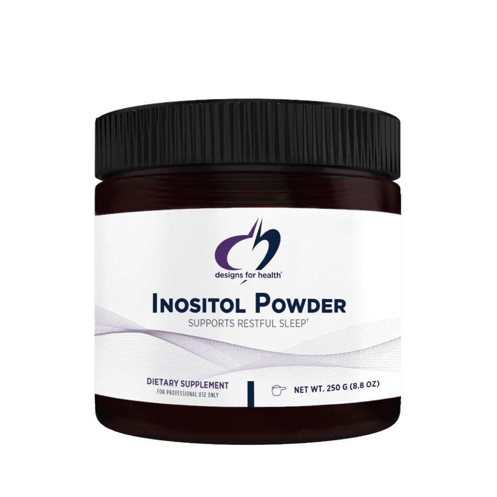 A jar of inositol powder is shown.