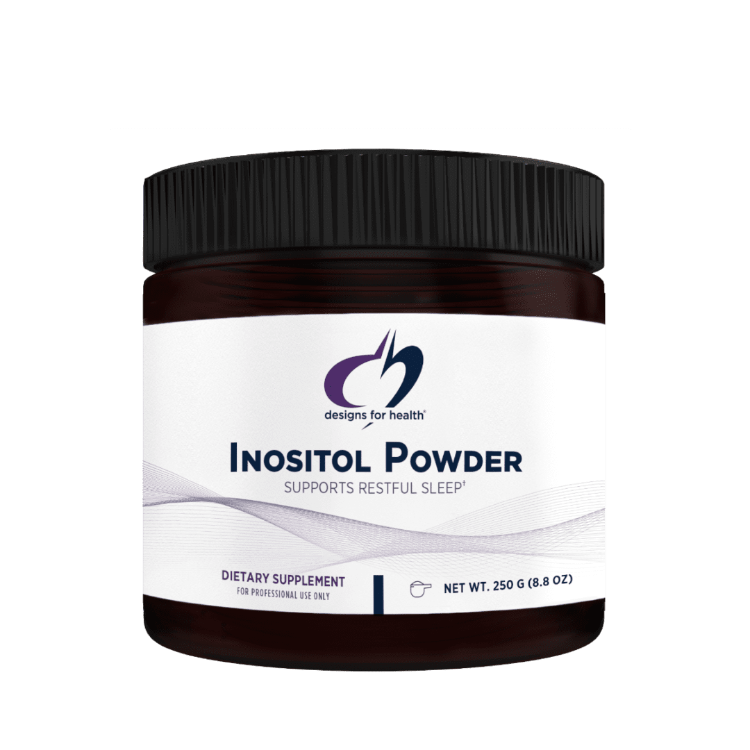 A jar of inositol powder is shown.