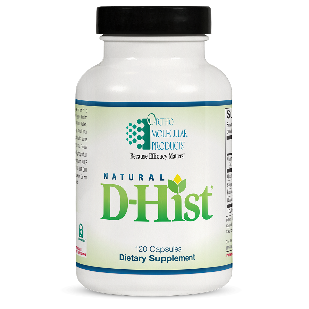 A bottle of natural d-hist supplement.