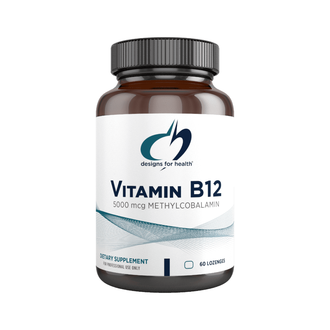 A bottle of vitamin b 1 2 is shown.