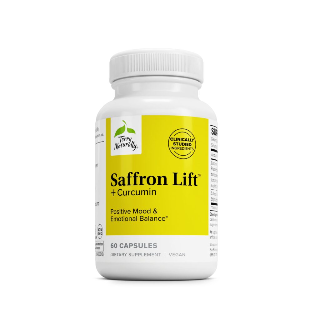 Saffron Lift Curcumin supplement bottle label.